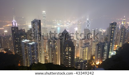 Hong Kong central district skyline at night (large format photography)