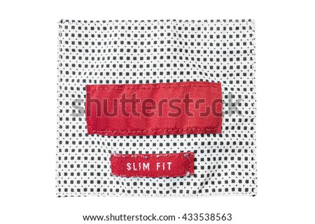 Clothes label lettered slim fit on white background