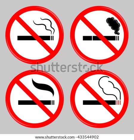 Vector No Smoking, Cigarette, Smoke and Cigar Prohibited Symbols Isolated on Grey Background