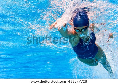 Underwater image of swimmer in action Royalty-Free Stock Photo #433577728