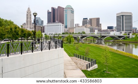 Beautiful view of a City Park in Columbus Ohio and skyline