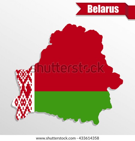 Belarus map with flag inside and ribbon