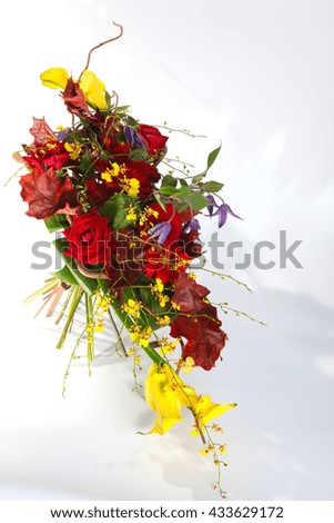 bouquet of flowers in water on white background