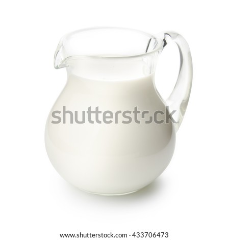 Jug of milk isolated on white background with clipping path. Royalty-Free Stock Photo #433706473