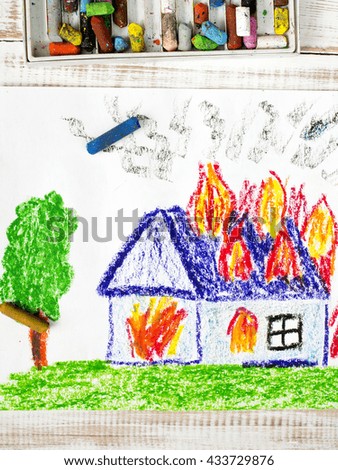 colorful drawing: burning house