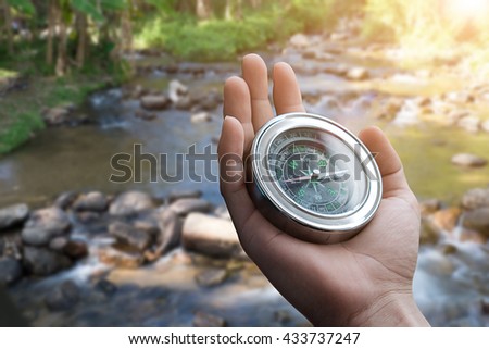 Close up Hand hold with compass 