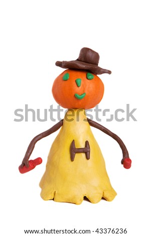 human like plasticine halloween with bottle and glass isolated on white