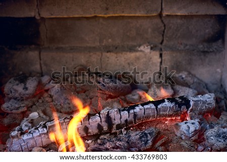Hot red charcoals in bonefire