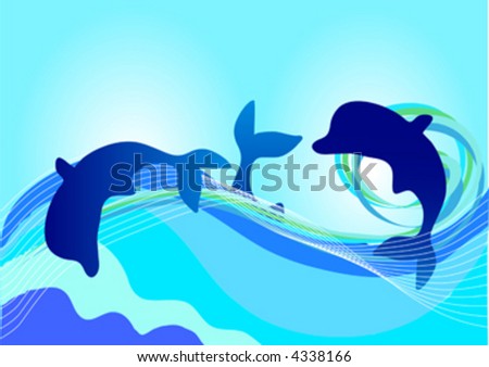 dolphins on blue background