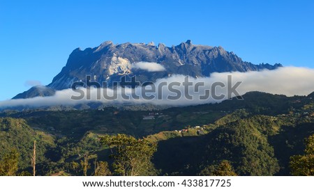 Mount Kinabalu with the Clear blue Sky . Mount Kinabalu during morning , Mt Kinabalu