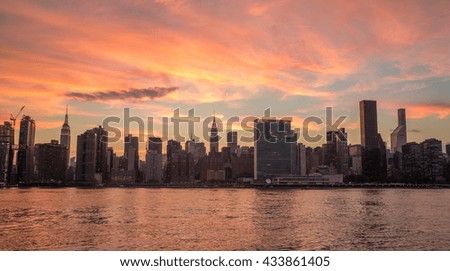 New York City evening sunset skyline orange sky