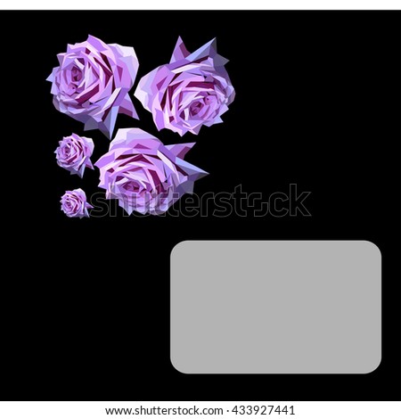 Rose, cover design illustration, low poly style, roses on the black background, flower vector illustration