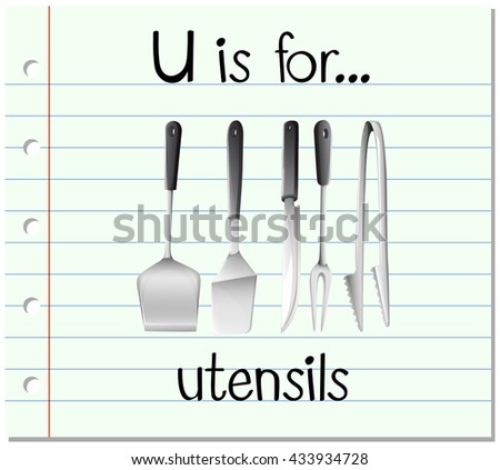 Flashcard letter U is for utensils illustration