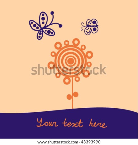 vector illustration of flower with butterflies and with place for your text
