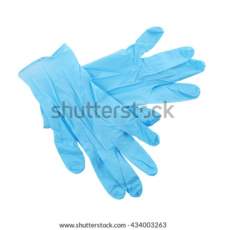 Blue medical gloves on white background Royalty-Free Stock Photo #434003263
