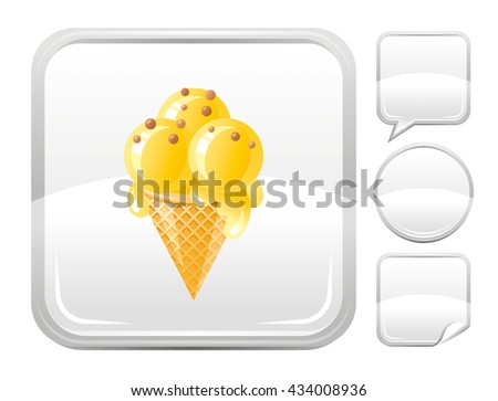 Dessert food icon with vanilla ice cream cone and other blank button forms - speaking bubble, circle, sticker