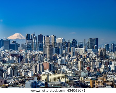 Mt. Fuji and Tokyo, shinjyuku Skyscrapers Royalty-Free Stock Photo #434063071