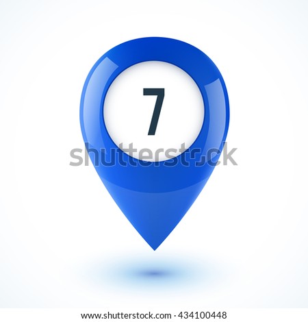 Blue realistic 3D glossy map point symbol. Part of colorful vector set.