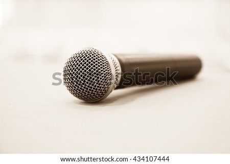 close up microphone on table,black white tone.