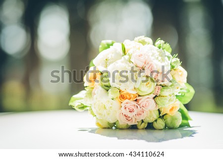 Wedding bouquet with roses. Wedding and lifestyle concept. copy space for product or tex