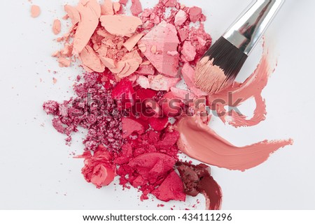 smudged of cosmetic, lipstick powder blusher and foundation Royalty-Free Stock Photo #434111296