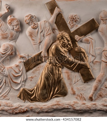 Christian plaster relief bronze picture
