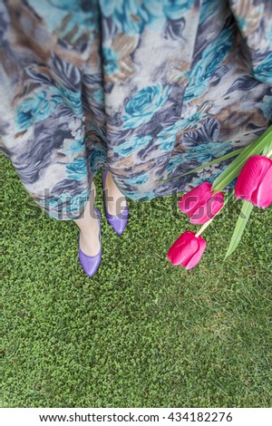 Shoes on grass,fashion model