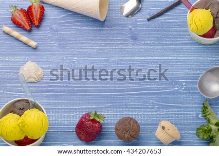 ice cream take away, on wooden background