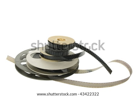 Old film reels with film Isolated on white