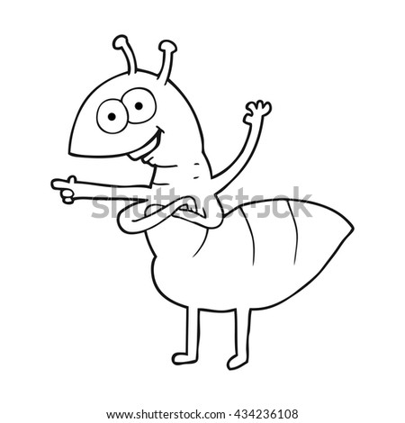 freehand drawn black and white cartoon ant