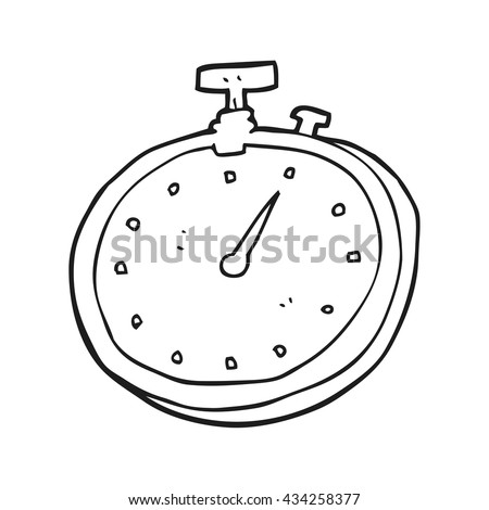 freehand drawn black and white cartoon stopwatch