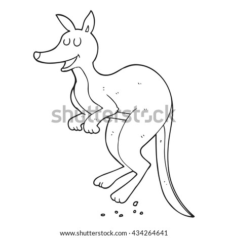 freehand drawn black and white cartoon kangaroo