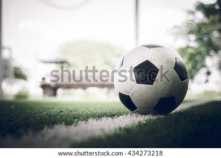 soccer ball on soccer field and bokeh background 