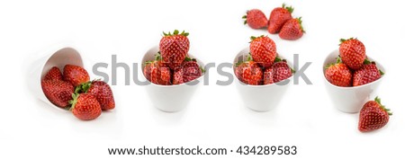 collection of strawberries in white ceramic bowls on white background isolated