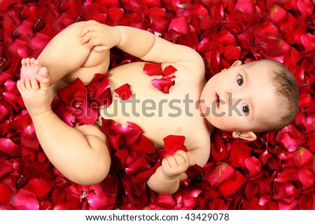 Baby on flowers.