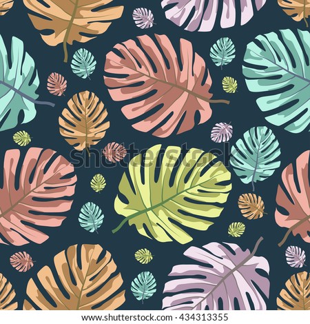 Tropical pattern with colorful leafs.Seamless vector summer print.Textile texture.