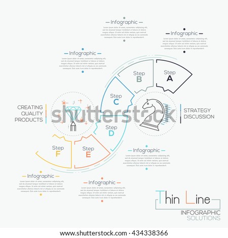 Thin line minimal infographics banner with process template for 6 options. Vector. Can be used for web design and workflow layout