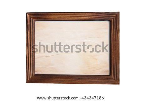 blank wood picture frame on white background. copy space / top view. clipping path included 