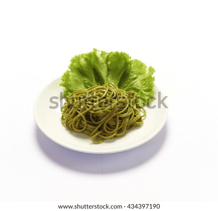 A plate of cold soba on white background