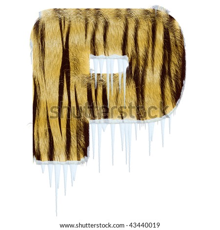 Frosty letter from tiger style fur alphabet with melting iciles. Isolated on white background. With clipping path.