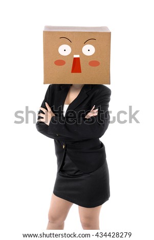 Surprised Business woman with brown box face, business conceptua