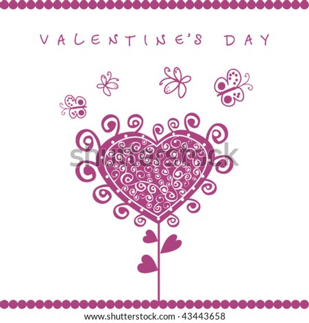  stylized tree with butterflies, valentine's day card, elements for your design