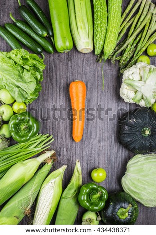 studio photography of different fruits and vegetables on old wooden table