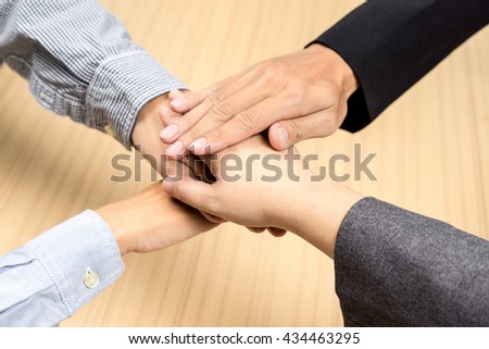 Business, business people showing unity with their hands together, Business concept, soft focus, vintage tone