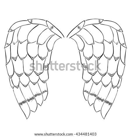Original illustration of vintage woodcut style eagle bird or angel wings