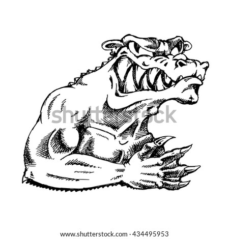 Evil monster like alligator. Hand drawn vector stock illustration