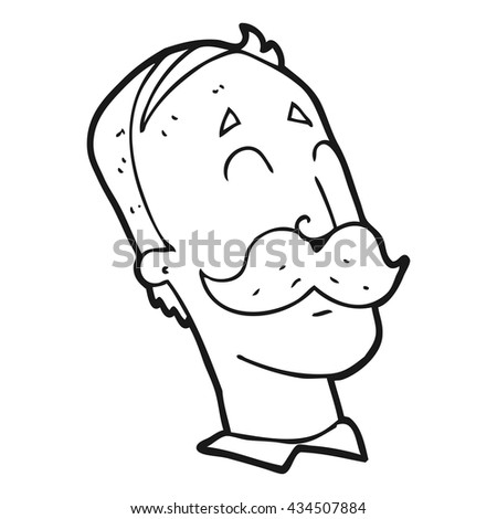 freehand drawn black and white cartoon ageing man with mustache