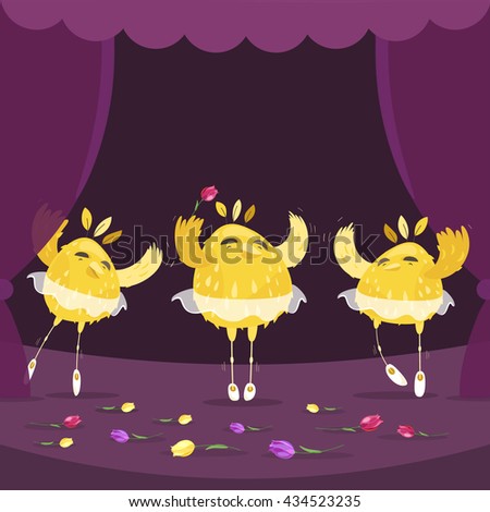 Yellow bird ballerina. Dancing yellow bird. Cute cartoon birdie. Ornithologist