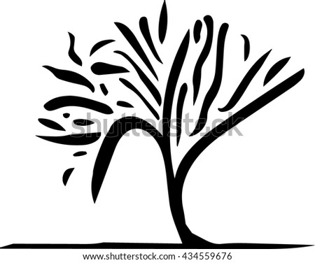 Hand drawn stylized old tree black color. Tree isolated icon. (Can be used as texture for cards, invitations, DIY projects, web sites or for any other design.)