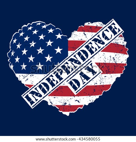 American flag as heart shaped symbol for 4th of July, Independence Day celebration. Patriotic love Typography Graphics. Fashion Print for sportswear apparel, t shirt, card, banner. Vector illustration